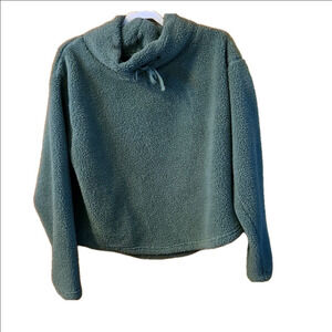 Serra Soft Teddy Bear Fleece Pullover Drawstring Green Cowl Neck Women size XL